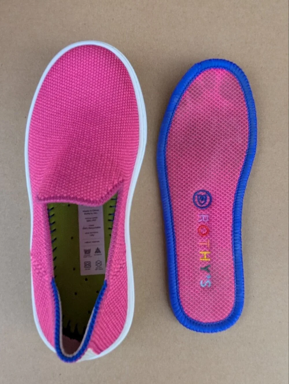 Rothy's Girls The Sneaker Bubblegum Pink Washable Knit Slip On Shoes Sz K11